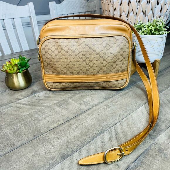 Gucci Handbags - Gucci GG Vintage Gucci Brown PVC & Leather Crossbody Shoulder Bag Purse